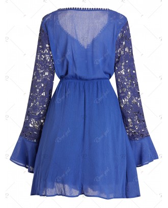 Plus Size Sheer Cut Out Lace Sleeve Dress - 2x