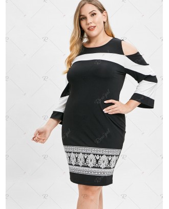 Plus Size Open Shoulder Ethnic Print Dress - 5x