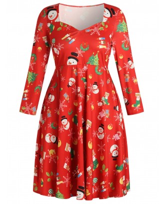 Christmas Plus Size Printed Fit and Flare Dress - 1x