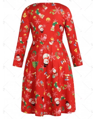 Christmas Plus Size Printed Fit and Flare Dress - 1x
