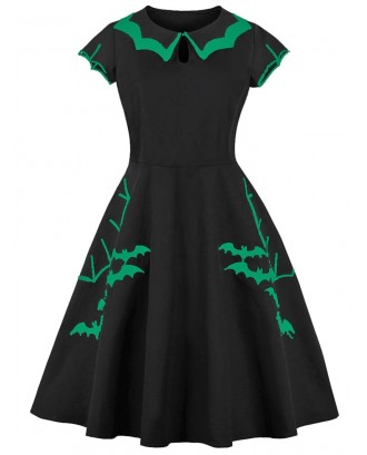 Keyhole Tiered Collar Bats Embroidered Halloween Plus Size Dress - 2x
