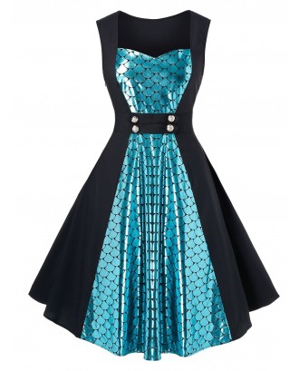 Plus Size A Line Sleeveless Sweetheart Collar Vintage Dress - 3x