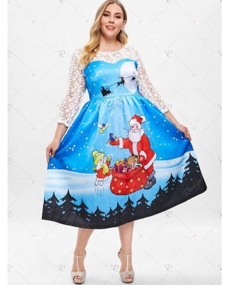 Plus Size Christmas Lace Insert Dress - 1x