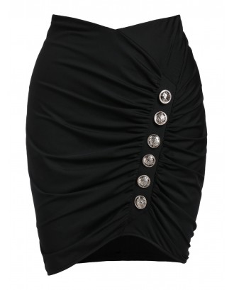 Plus Size Button Embellished Ruched Asymmetric Bodycon Skirt - 5x