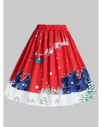 Plus Size High Waisted Graphic Christmas Skirt - L