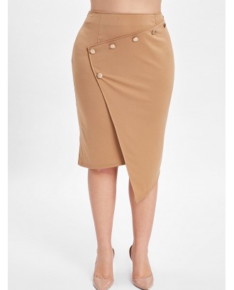 Button Embellished Plus Size Asymmetrical Skirt - 4x