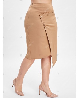 Button Embellished Plus Size Asymmetrical Skirt - 4x