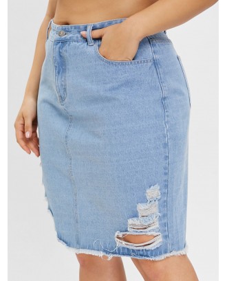Plus Size Denim Skirt with Ripped - L