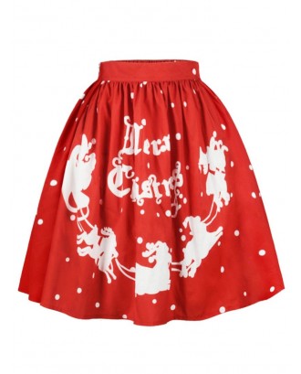 Plus Size Christmas Letters Sled Print Skirt - L