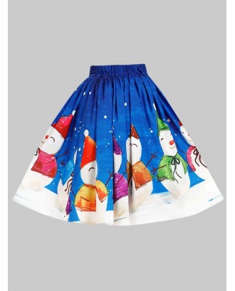 Plus Size Christmas Snowman Print Skirt - 3x