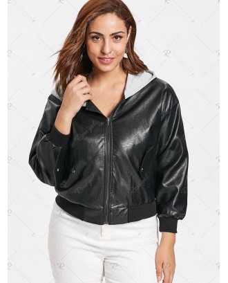 Front Pockets Plus Size Faux Leather Zip Jacket - 2x