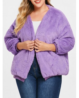 Faux Fur Plus Size Drop Shoulder Jacket - One Size
