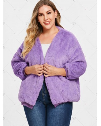 Faux Fur Plus Size Drop Shoulder Jacket - One Size