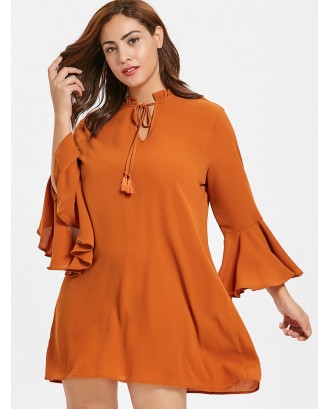  Plus Size Flare Sleeve Shift Dress - Bright Orange 3x