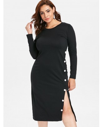  Plus Size Slit Long Sleeve Tee Dress - Black 3x