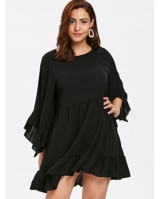  Plus Size Ruffled Flounce Dress - Black 3x