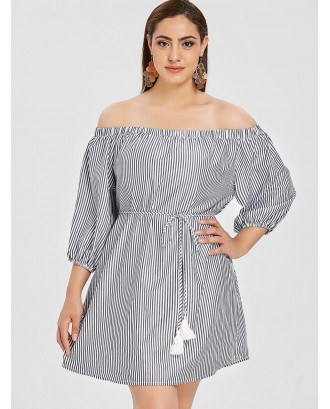  Plus Size Striped Off Shoulder Dress - Multi 1x