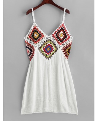 Colorful Crochet Panel Beach Dress - White
