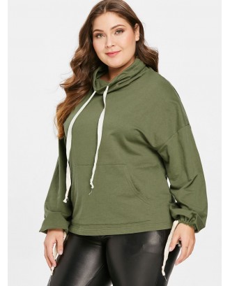  Plus Size Pocket Drawstring Sweatshirt - Army Green 3x