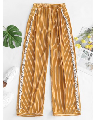  Striped Pom Pom Slit Beach Pants - Golden Brown L