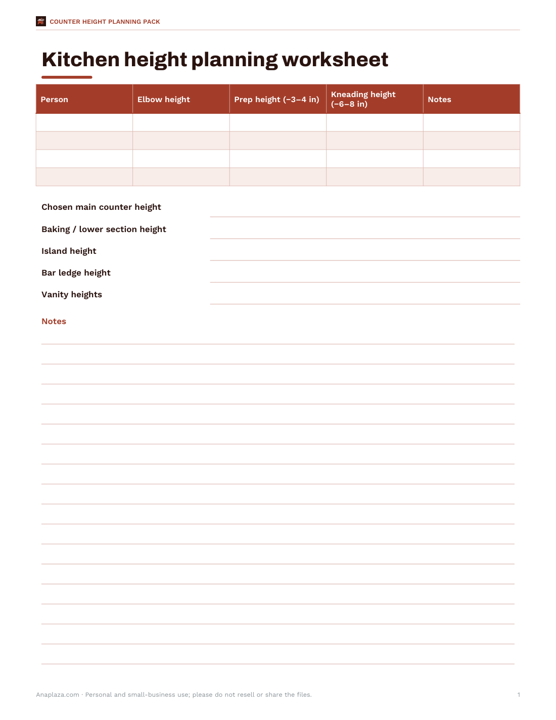 Preview of the first page of Height worksheet (PDF/DOCX)